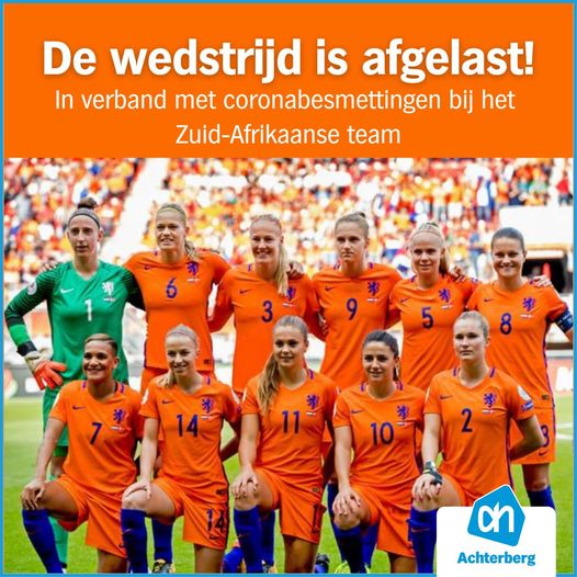 De wedstrijd aanstaande zaterdag is afgelast