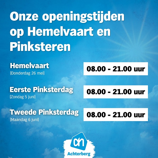 Openingstijden Hemelvaart en Pinksteren