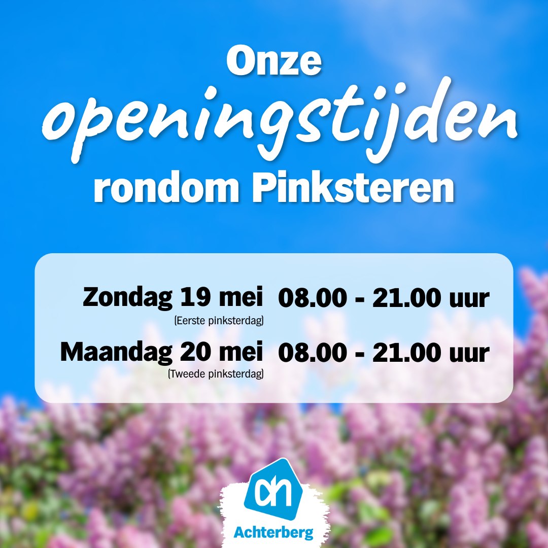 Onze openingstijden rondom Pinksteren