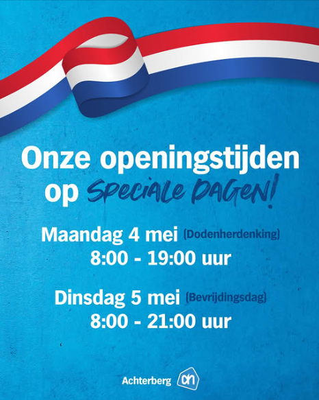 Onze openingstijden op speciale dagen!